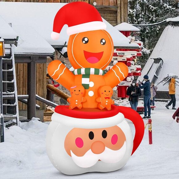 ⚡6FT Christmas Inflatable Gingerbread Rotating Lights Outdoor Decoration - Picture 5 of 7